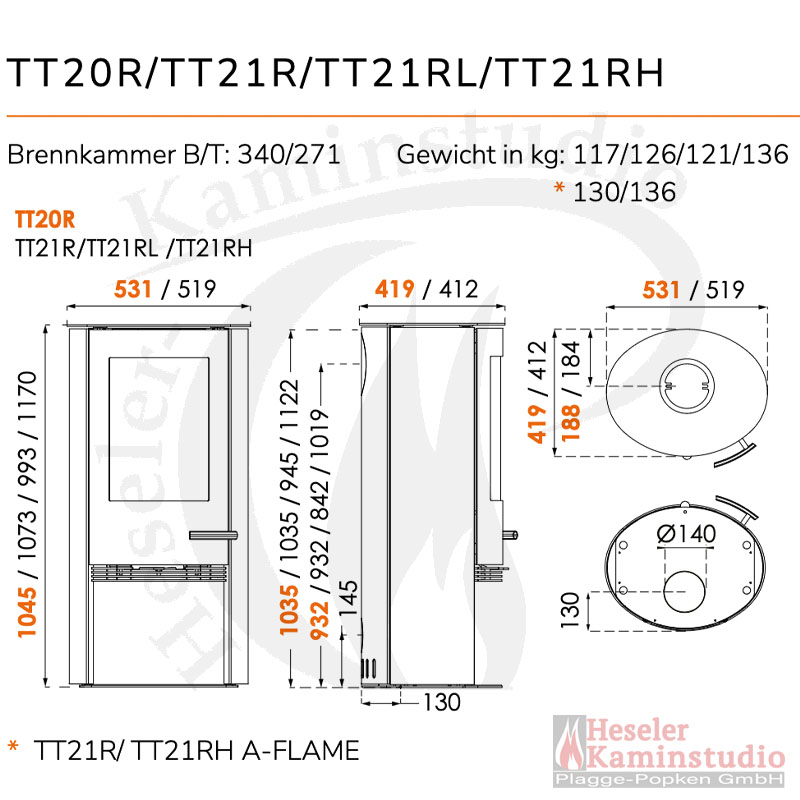 Masszeichnung TermaTech TermaTech Kaminofen | TT21R A-FLAME Stahl | 5 kW Masszeichnung TermaTech TermaTech Kaminofen | TT21R A-FLAME Stahl | 5 kW