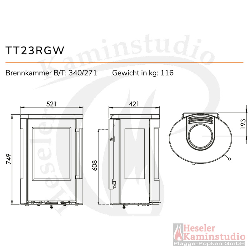Masszeichnung TermaTech TermaTech Kaminofen | TT23RGW Wandhängend mit Seitenfenster | 5 kW Masszeichnung TermaTech TermaTech Kaminofen | TT23RGW Wandhängend mit Seitenfenster | 5 kW
