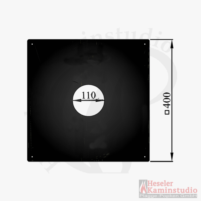 Rosette flach f. Decke, Viereckig 400x400x2 mm (Pelletrohr Ø 100 mm)
