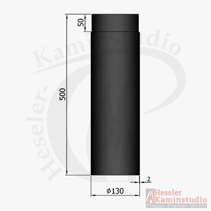 Rauchrohr Längenelement 500 mm (130 Ø mm) schwarz