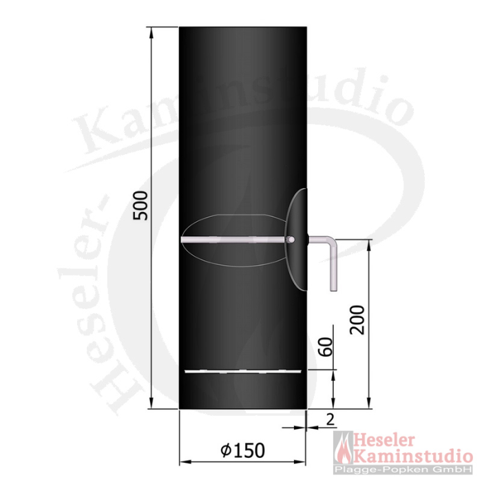 Rauchrohr m. Kondensring, Tür +DK, Länge 500 mm zylindrisch 150 Ø mm