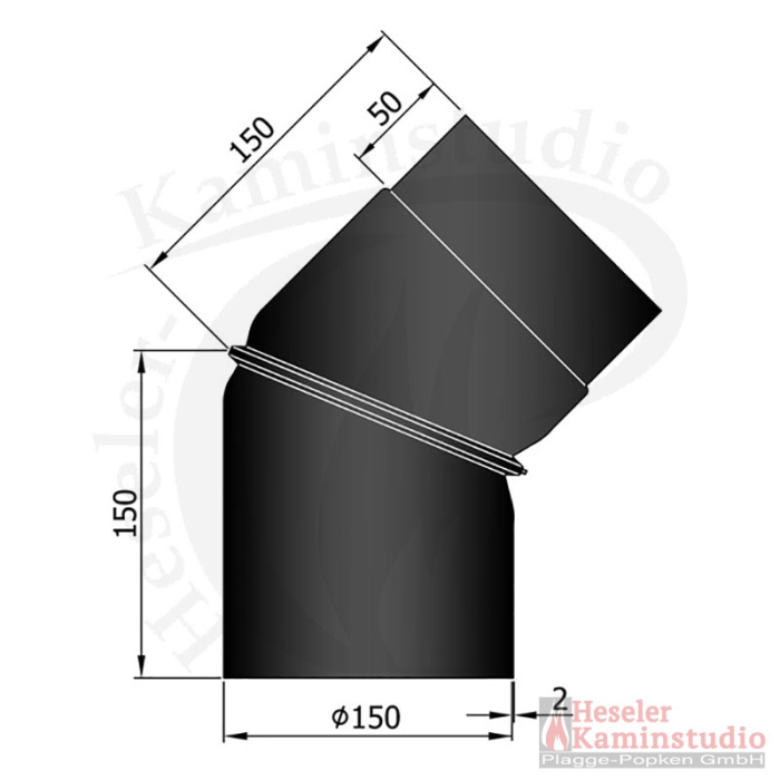 Verstellbarer Bogen, 2-teilig, 0-45° 150 Ø mm schwarz