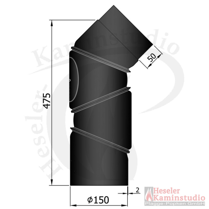 Ofenrohr Bogen, 4-teilig, verstellbar  m. Tür 150 Ø mm schwarz