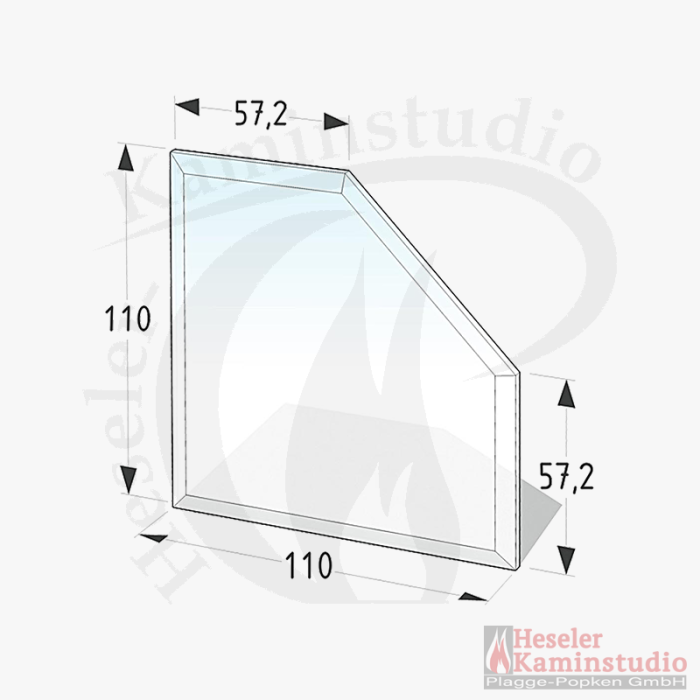 Glasbodenplatte 8 mm 5-Eck 110x110 cm mit Facette