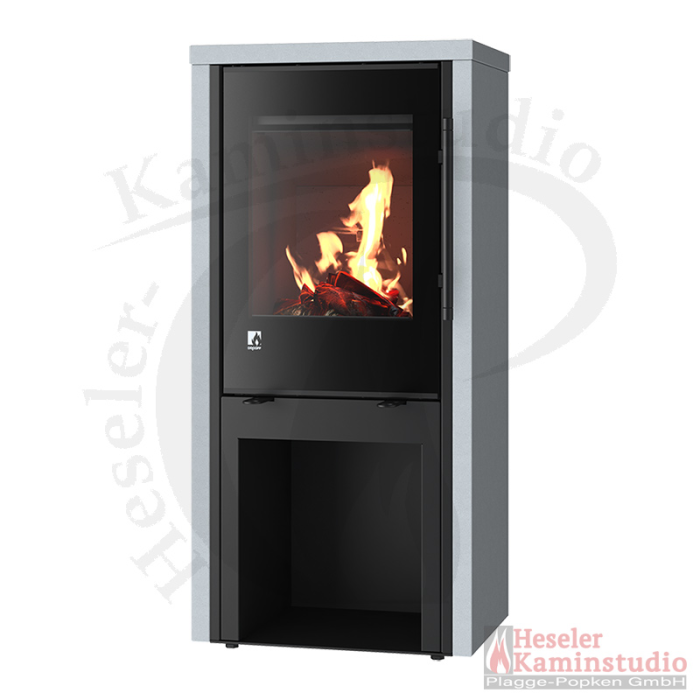 Kaminofen Drooff Imola Stein PremiumGrey - RLU mit DiBt - offenes Holzfach