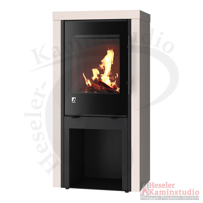 Kaminofen Drooff Imola SP Stein PremiumWhite - RLA - offenes Holzfach
